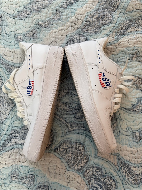 Nike Shoes - Custom Triple White Women’s Nike Air Force 1 With Team USA Stamp on Nike Check